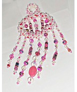 Araina Sparkles Pink Glass Bead Suncatcher 8 3/4&quot; Long Crocheted Lot #2 - $29.95