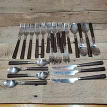 Lot Of Vintage Stainless Brown Handled Knife Forks Spoons W Brown Plastic Handle - £19.74 GBP