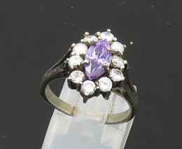 925 Silver - Vintage Purple &amp; White Cubic Zirconia Band Ring Sz 7 - RG20866 - $31.27