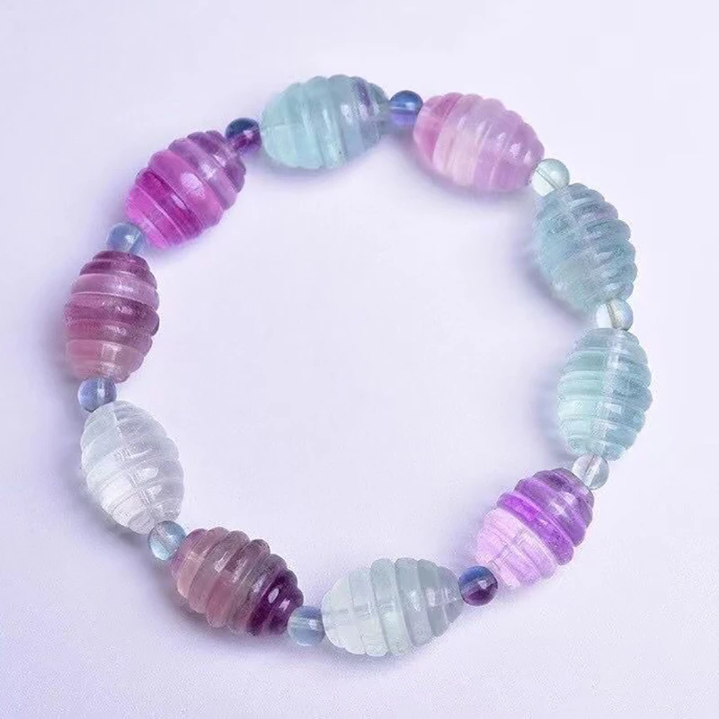 Color Natural Fluorite Stone Bracelets  Rice Shape Beads Bracelet Lucky ... - £32.57 GBP