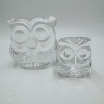 Skruf Sweden art glass owls figurines frosted  Signed 1974 MCM - $58.50