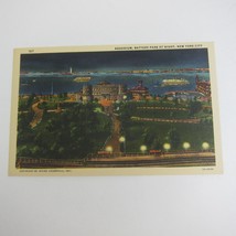 Linen Postcard New York City Aquarium Battery Park at Night Vintage Unposted - £6.37 GBP