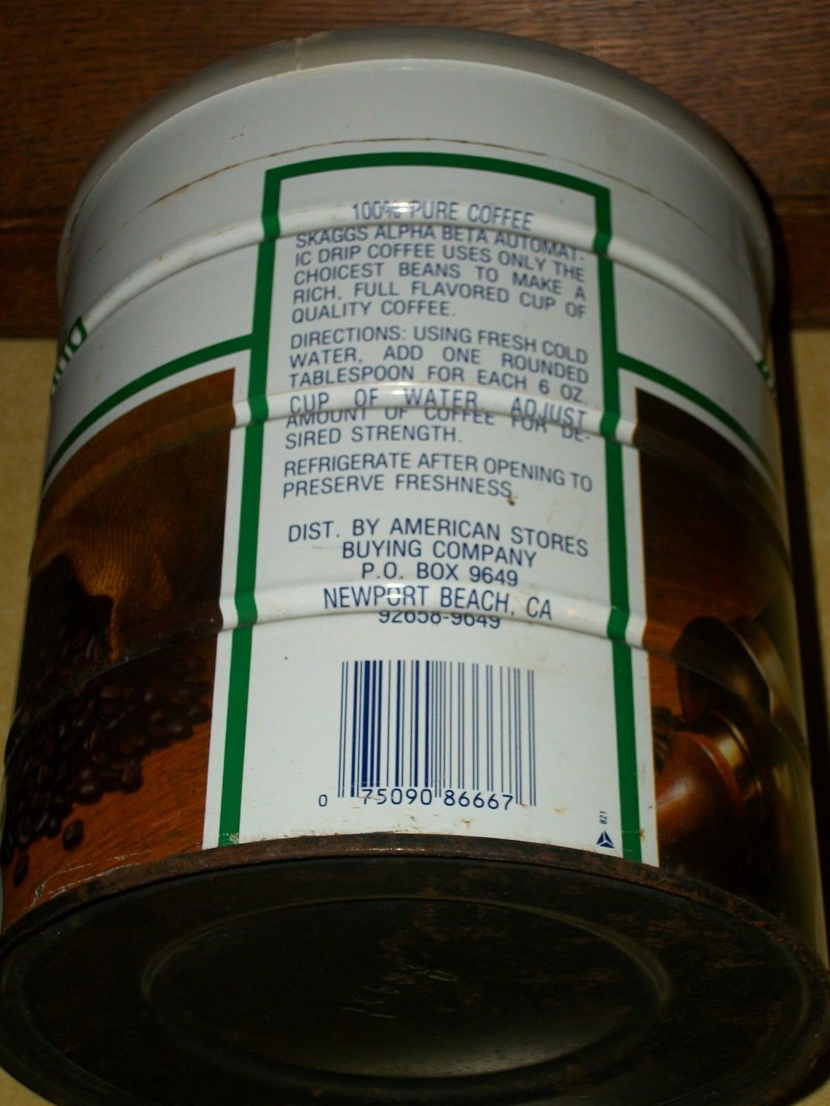 VTG SKAGGS ALPHA BETA GROCERY STORE DRIP COFFEE TIN CAN NEWPORT BEACH