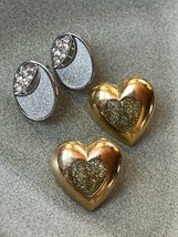 Lot of Large Goldtone Hearts w Glittery Center &amp; Oval Silvertone w Clear Rhinest - £9.02 GBP