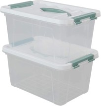 Gloreen 6 Quart Clear Storage Bins With Lid And Green Handle,, Set Of 2 - £24.77 GBP