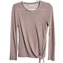 Madewell Tie Bottom Top Brown Size S Long Sleeve Stripes Linen Cotton Ro... - £11.78 GBP