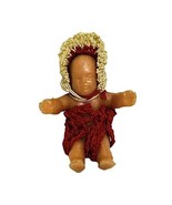 Vintage Miniature Dollhouse Rubber Baby in Crochet Knitted Outfit Sittin... - $17.10