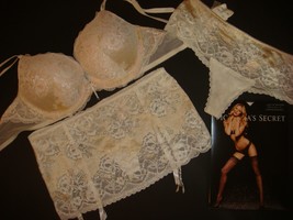 Nwt Victoria&#39;s Secret 36C Bra Set+Garter Skirt Ivory White Bridal Sexy Seduction - £157.83 GBP
