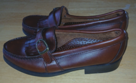SEBAGO LADIES BROWN LEATHER SLIP-ON SHOES W/ADJ. BUCKLE/FRINGE-6.5W-WORN... - $48.00