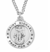 Sterling Silver Round St Michael Patron Of Police Medal 1-1/16 Necklace &amp; Chain - £78.30 GBP