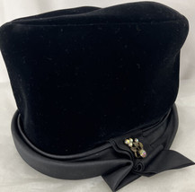 Doris Design Clouche Hat 60s Velour Black Rhinestone Detail - $23.16