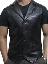 Waistcoat Lambskin Leather Men Button Black Western 100%Orignal Vest Coa... - $2,143.75 MXN+