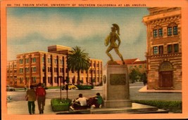 Linen-Postcard-The Trojan Statue, University of So.California, Los Angeles,-BK27 - £2.37 GBP