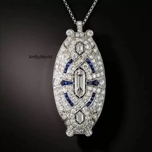 Art Deco Double-Bullet Diamond and Sapphire Brooch/Pendant engagement Pin - £261.94 GBP