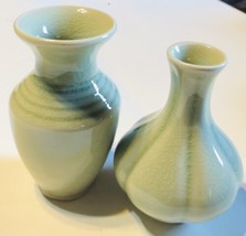 Green Thai Celadon Crackle Glaze 5&quot; Vase And Bud Bottle Vase Set Of 2 - £31.11 GBP
