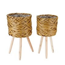 THY COLLECTIBLES Set of 2 Woven Planter Baskets with Plastic Lining and ... - £23.02 GBP