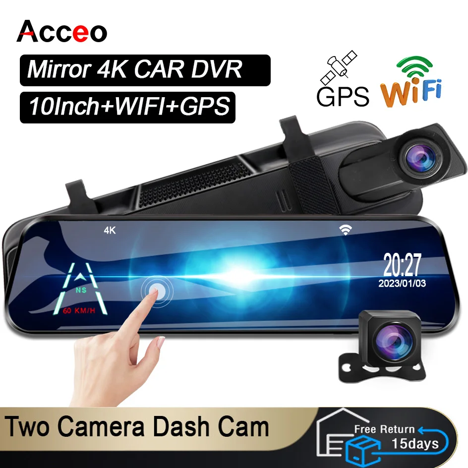 4K WIFI Dash Cam Car DVR 10 Inch Touch Mirror DVR Video Recorder Registrator - £76.04 GBP+