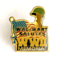 Vintage Wal Mart Salutes WWII Memorial Gold Tone Enamel &amp; Resin Lapel Pin 1” - £10.23 GBP