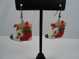 Vintage Plastic Christmas stockings Drop Earrings with Presents - £7.55 GBP