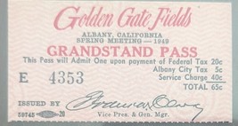 Golden Gate Fields Albany, CA 1949 Grandstand Pass Ticket Stub - $183.36 MXN