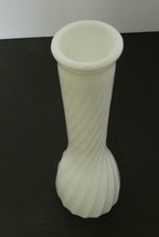 Hoosier Glass White Milk Glass 9&quot; Tall Bud Vase #4094 Swirl Design USA Vintage - £13.24 GBP