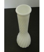 Hoosier Glass White Milk Glass 9&quot; Tall Bud Vase #4094 Swirl Design USA V... - £13.23 GBP