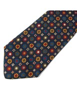 BROOKS BROTHERS Navy Blue Floral Tie 100% Silk Geometric Red Yellow Flow... - £13.75 GBP