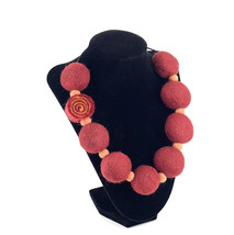 Textile art felt ball necklace, burgundy felted ball necklace, swirl necklace, s - £31.17 GBP