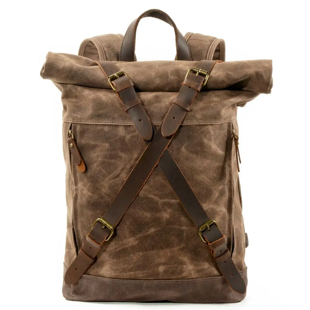 Luxury Vintage Canvas Backpacks Men Women Oil Wax Canvas Leather Travel Backpack - £49.56 GBP