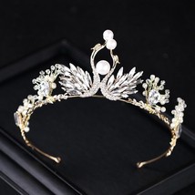 Charm Double Swan Tiaras For Women Baroque Crown Taira Pearl Bridal Hair Accesso - £14.89 GBP