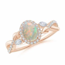 ANGARA Oval Opal Twisted Vine Ring with Diamond Halo for Women in 14K Solid Gold - £1,694.57 GBP