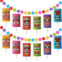 Tiki And Flowers Lanterns Banners Luau Party Decorations Hawaiian Tropical Party - £27.59 GBP