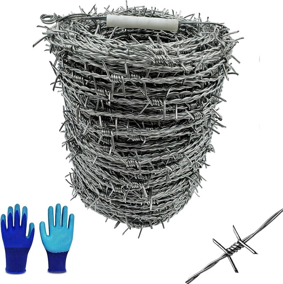 Durable 328 Ft Galvanized Barbed Wire Fence with Gloves - Craft & Security Use Item image 3