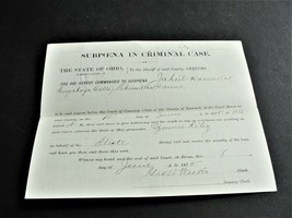 Paper to Sheriff, June, 1875, Subpoena in criminal Case signed document ... - $18.94
