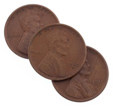Lot of 3 Lincoln Wheat Cents (1910, 1911, 1914) San Francisco VG+ to VF - £53.43 GBP