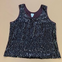 Chicos Women’s Tank Top Size 3 / US XL  Brown Sequins EUC Scoop Neck Party - $17.82