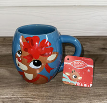 Holiday Christmas Rudolph The Red Nosed Reindeer Blue Ceramic Mug Cup New - £15.61 GBP