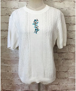 Vintage Bobbie Brooks Short Sleeve Pointelle Knit Granny Sweater Ivory S... - £25.28 GBP