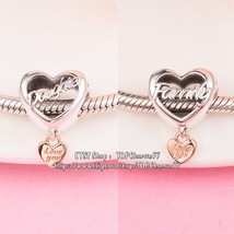925 Silver &amp; Rose Gold Love You Family Heart  / Love You Daughter Heart Charm  - £14.13 GBP