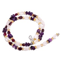 Natural Rainbow Moonstone Amethyst Garnet Gemstone Beads Necklace 17&quot; UB-2671 - $9.79