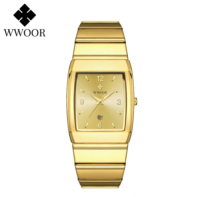 Man&#39;s Square Watch For Men with Automatic Date Luxury Stainless Steel Gold Mens  - £14.34 GBP