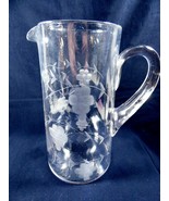 Vintage Large  Etched Grape Berry Pattern Blown Glass 8.5&quot; tall Pitcher - £19.73 GBP