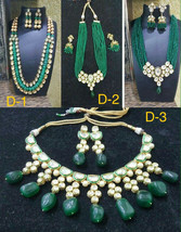 VeroniQ Trends-Indian Multi Strand Kundan Necklace Set Pearls,Emeralds,Wedding - £64.73 GBP+