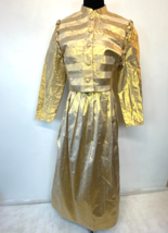 Jenny Edwards Moss size 8 Military Jacket Skirt Set Formal Gold Shiny SK - £27.50 GBP