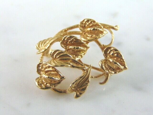 Primary image for Womens Vintage Estate 14K Gold Floral Brooch 5.3g E2012