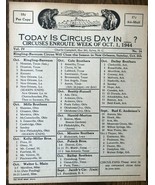 1944 CIRCUS DAY ROUTE CARD (October 1) Charlie Campbell&#39;s list of travel... - $13.56 CAD