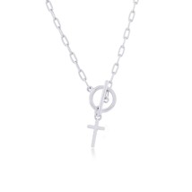 Sterling Silver Cross Charm Paperclip Toggle Necklace - £41.76 GBP