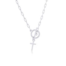 Sterling Silver Cross Charm Paperclip Toggle Necklace - $52.25
