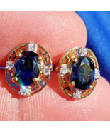 Earth mined Sapphire Diamond Deco Retro Earrings Button Studs 14k Solid ... - $56,606.67 MXN