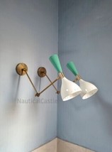 Italian Wall Sconce, Diabolo Wall Sconce Pair, White and Mint Green Dual... - $193.21